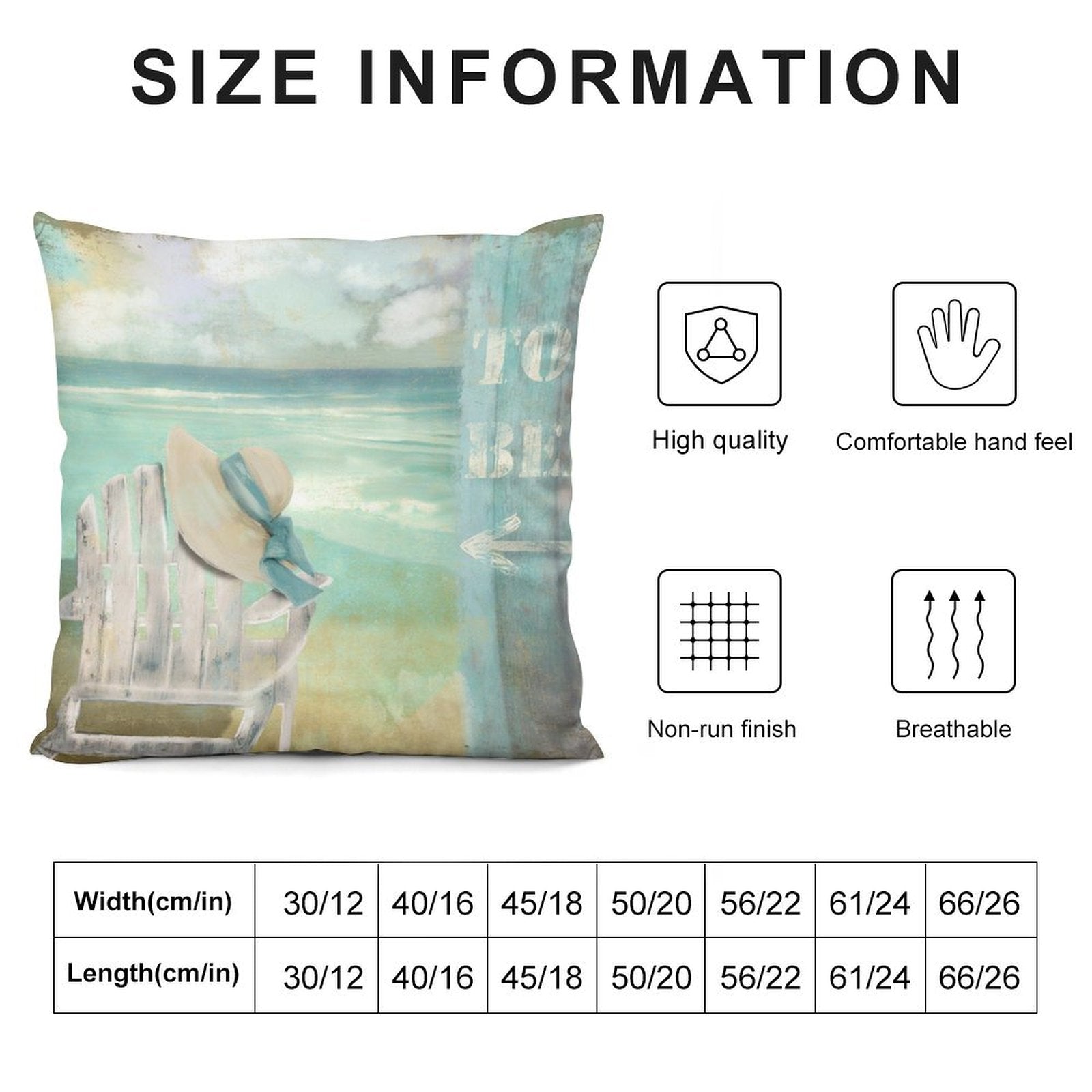 Beach-themed plush pillow cover with chair scene. Soft, high-quality, various sizes. Great for home decor, sofa.