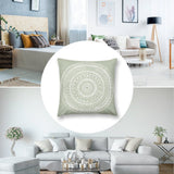Sage green throw pillow cover with white mandala design; plush, soft fabric for sofa or couch decor