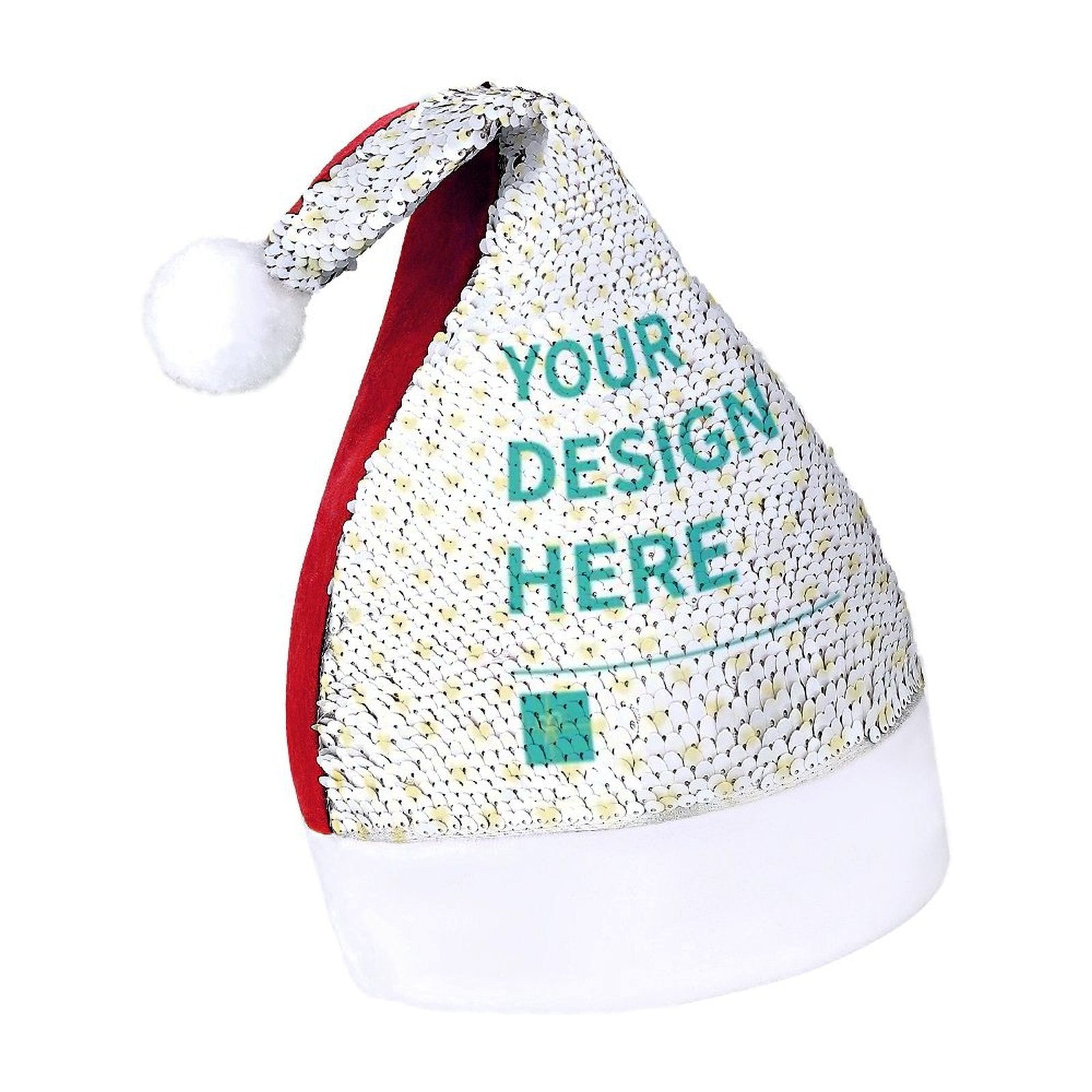 Personalized Sequin Christmas Hat with 'Your Design Here', Custom Xmas Party Hat