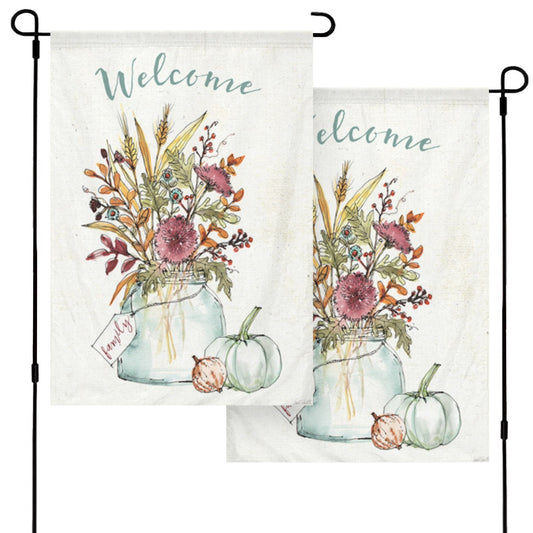 Double Sided Garden Flag with Welcome, Flowers and Pumpkins | Made in USA