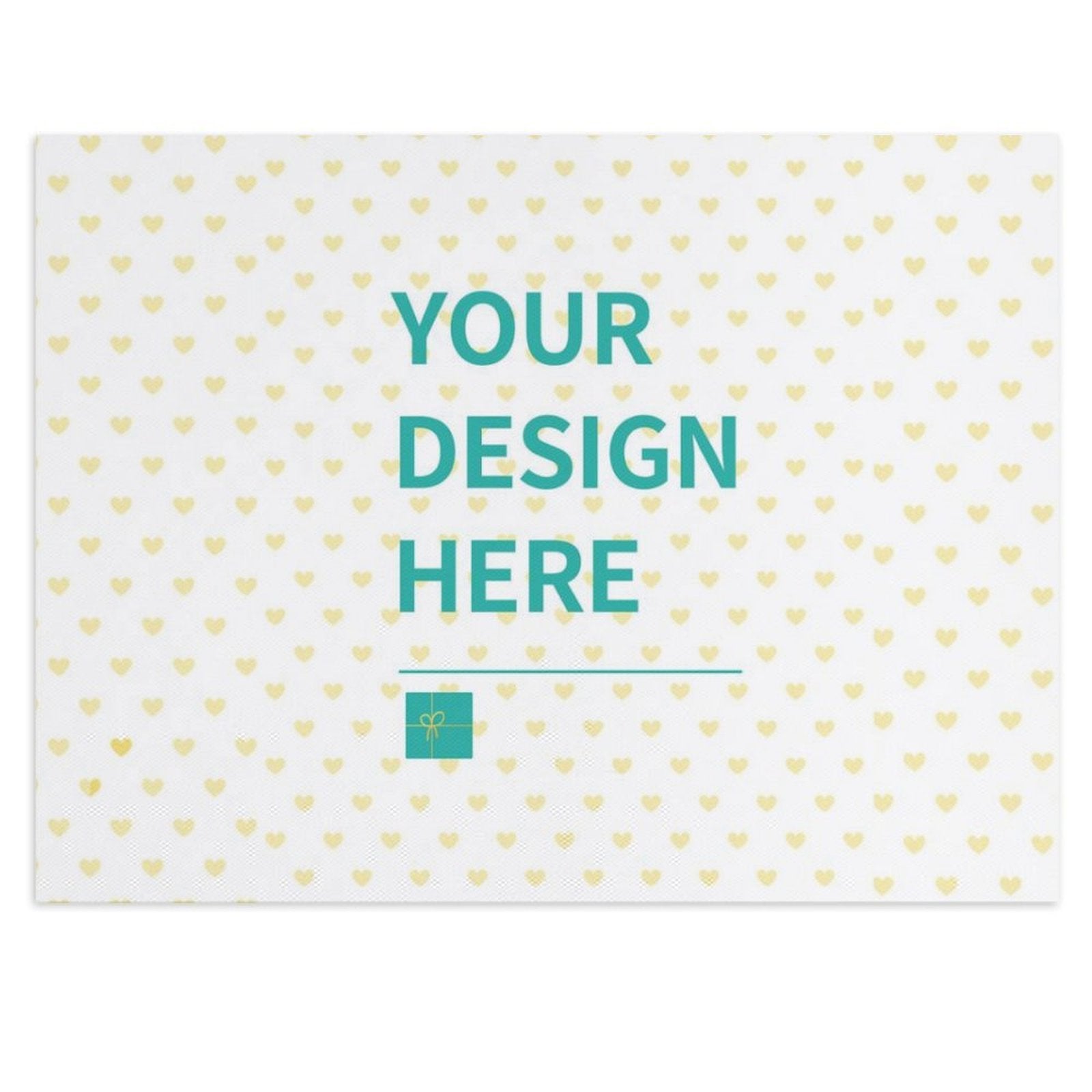 Custom canvas print mockup with heart pattern and 'YOUR DESIGN HERE' text. Personalized wall art for home decor