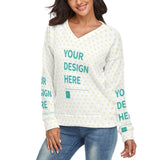 Customizable V-neck sweater with 'YOUR DESIGN HERE', made of polyester and spandex, perfect for individual expression.