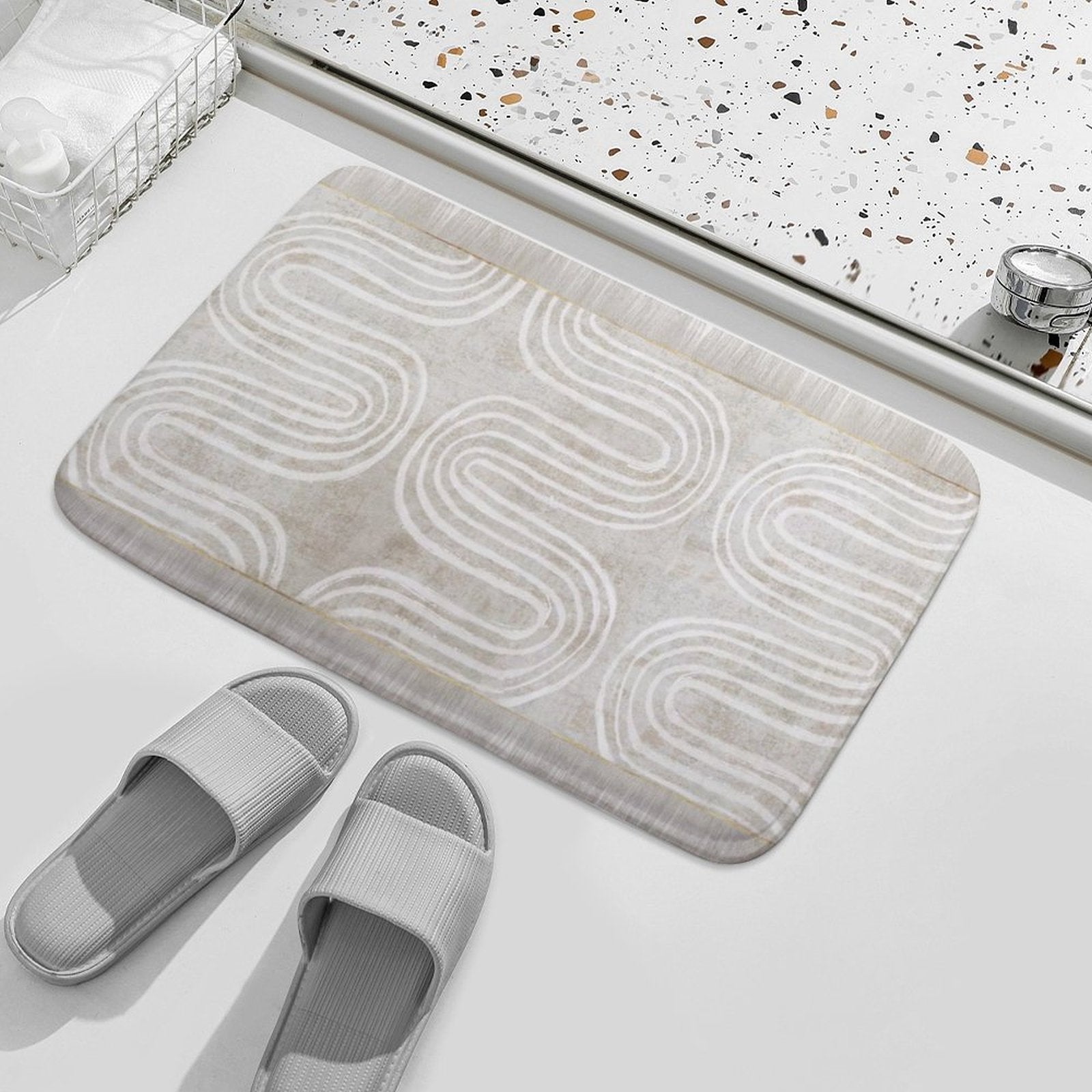 Coral velvet bath rug with abstract design, non-slip for bathroom decor