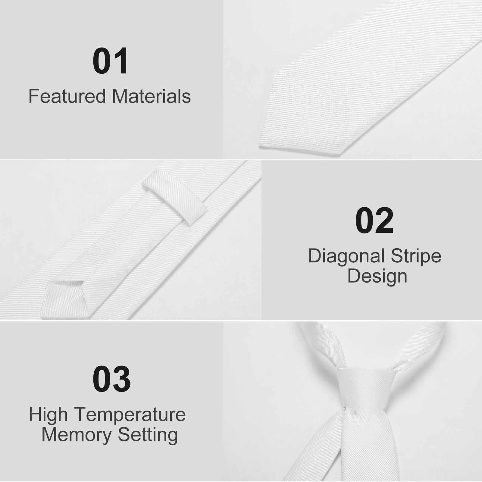 White men's tie features: durable material, diagonal stripe, memory setting. Business work gift for dad, husband, boyfriend.