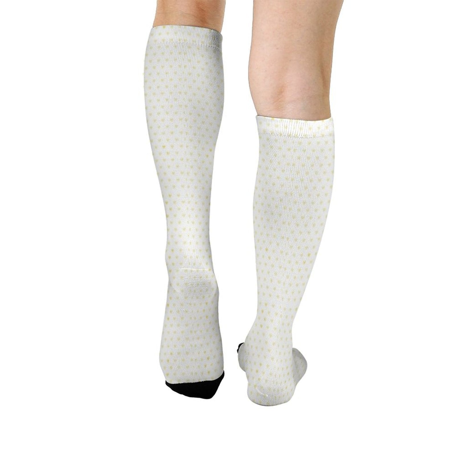 Customizable mid-calf socks with yellow heart pattern, perfect gifts for women and men.