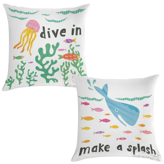 Super soft throw pillow case set, ocean theme with jellyfish and whale illustrations, perfect for living room decor