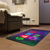 Game On entrance doormat, rubber floor mat with neon game design for home decor