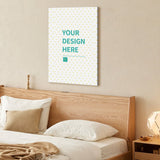 Custom canvas print mockup, featuring 'YOUR DESIGN HERE' design, personalized wall art for bedroom decor, canvas print