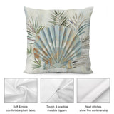Seashell throw pillow cover with soft plush fabric, invisible zipper, and neat stitches for home decor.