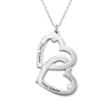 Custom Interlocking Double Heart Diamond Necklace with Engraved Name