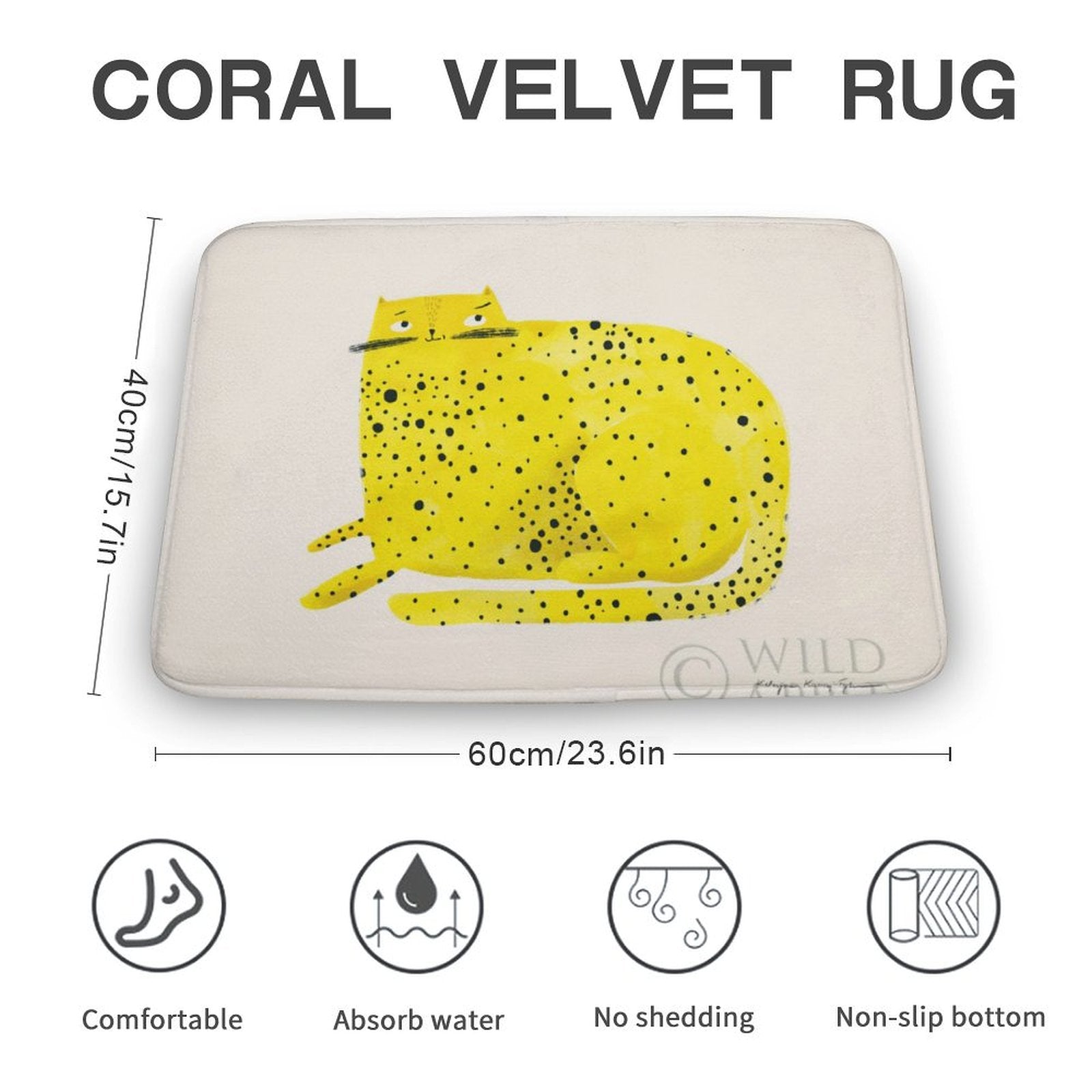 Coral velvet cat rug, non-slip bathroom rug, water absorbent, 60x40cm
