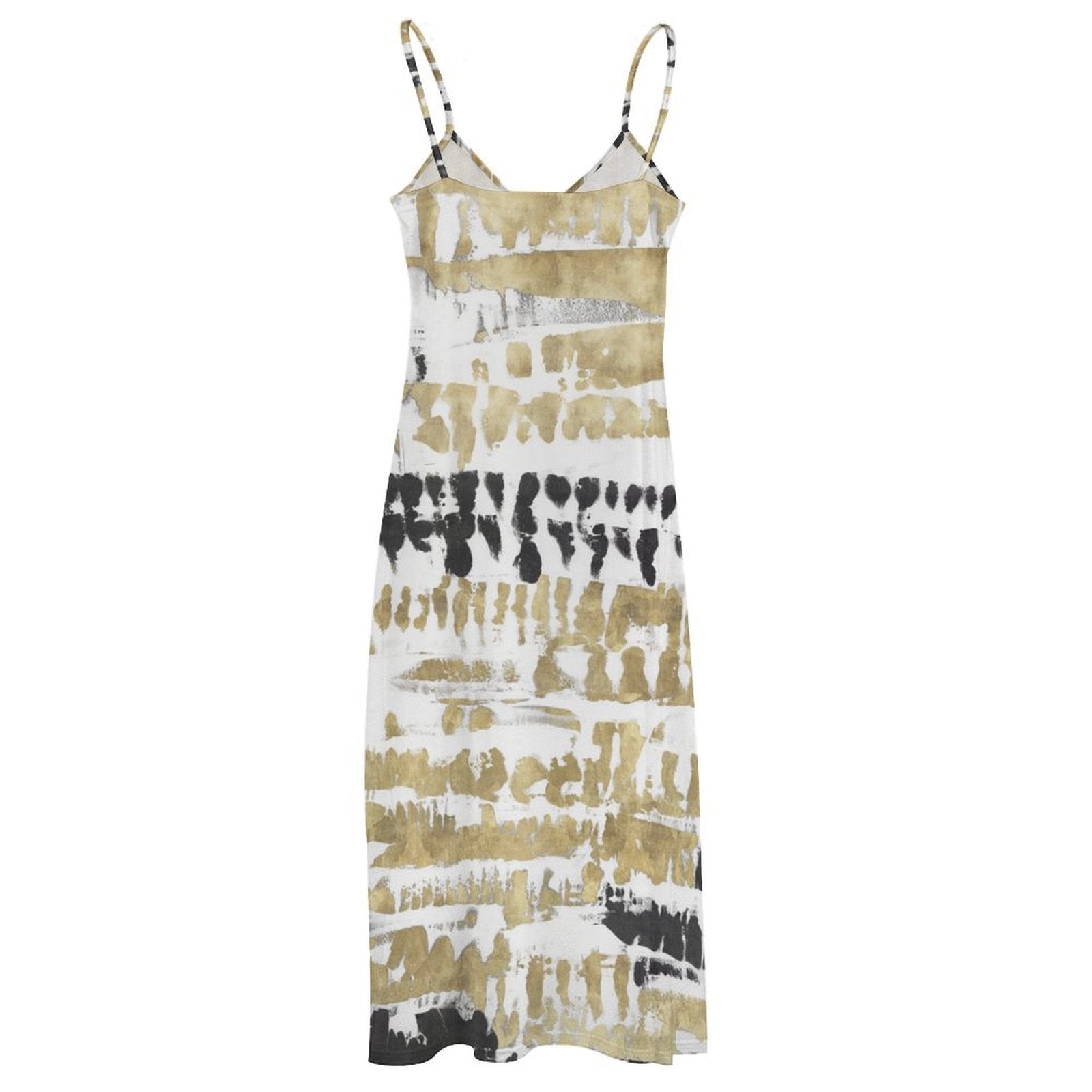 Women's long slip dress with tie-dye print. Features a backless design and spaghetti straps. Made of polyester for summer.