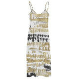 Women's long slip dress with tie-dye print. Features a backless design and spaghetti straps. Made of polyester for summer.
