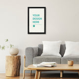 Customizable canvas print with YOUR DESIGN HERE text in black frame, home decor. Canvas and wood material, modern wall art.