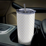 Personalized 20oz coffee tumbler with heart pattern, in car cup holder, perfect for travel. Stainless steel straw included.