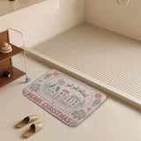 Merry Christmas coral velvet bath rug, non-slip bathroom carpet for holiday decor