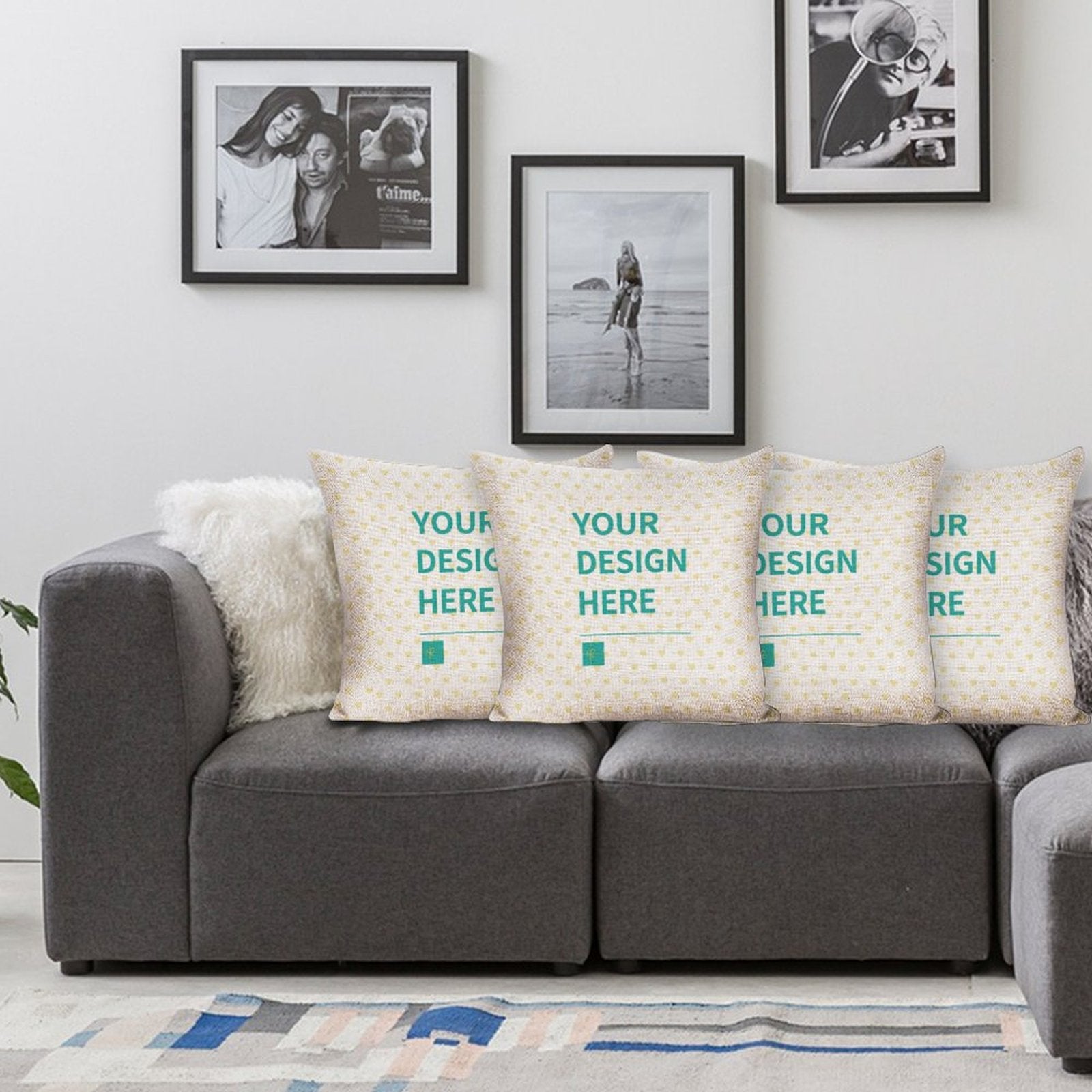 Personalized cotton linen pillow case set of 4 with "YOUR DESIGN HERE" text for bedroom or living room decor