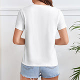 Back view of white women's short sleeve crewneck t-shirt, perfect for customizable designs from MyArtsyGift