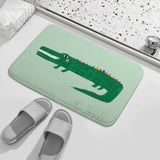 Green alligator bath rug by Wild Apple, non-slip coral velvet bathroom floor mat for bathroom decor