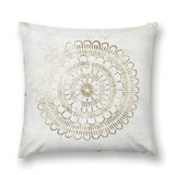 Luxury soft fluffy throw pillow cover for sofa, couch, or living room, white with gold mandala design
