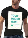 Customizable black men's t-shirt with "YOUR DESIGN HERE" design, ideal for personalized gifts