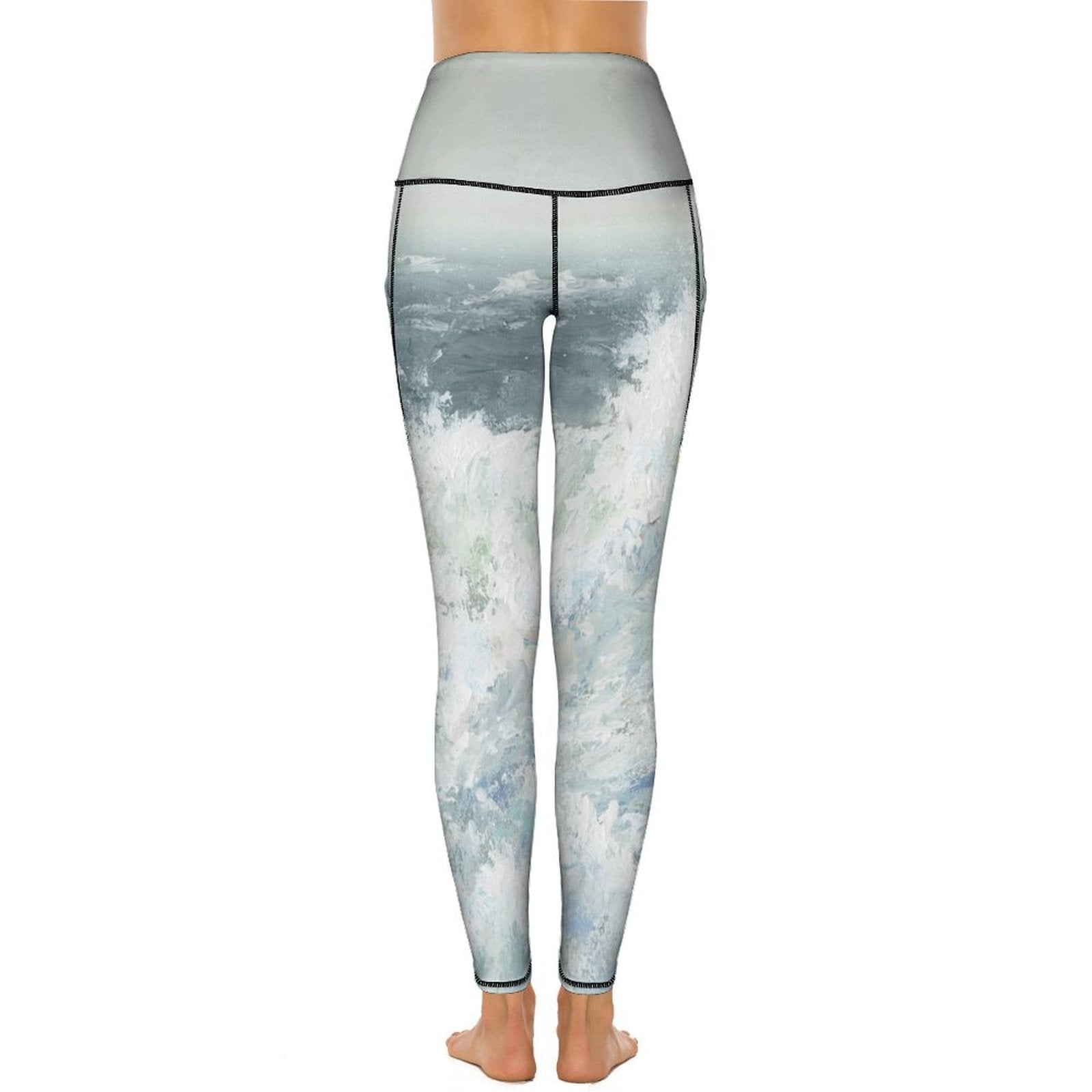 High-waisted yoga leggings with artistic wave design, perfect for yoga and workout. Made with soft, elastic fabric.