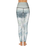 High-waisted yoga leggings with artistic wave design, perfect for yoga and workout. Made with soft, elastic fabric.