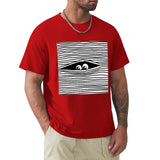 Red men's crew neck t-shirt with eye graphic. Classic cotton tee from MyArtsyGift, perfect for unique style.