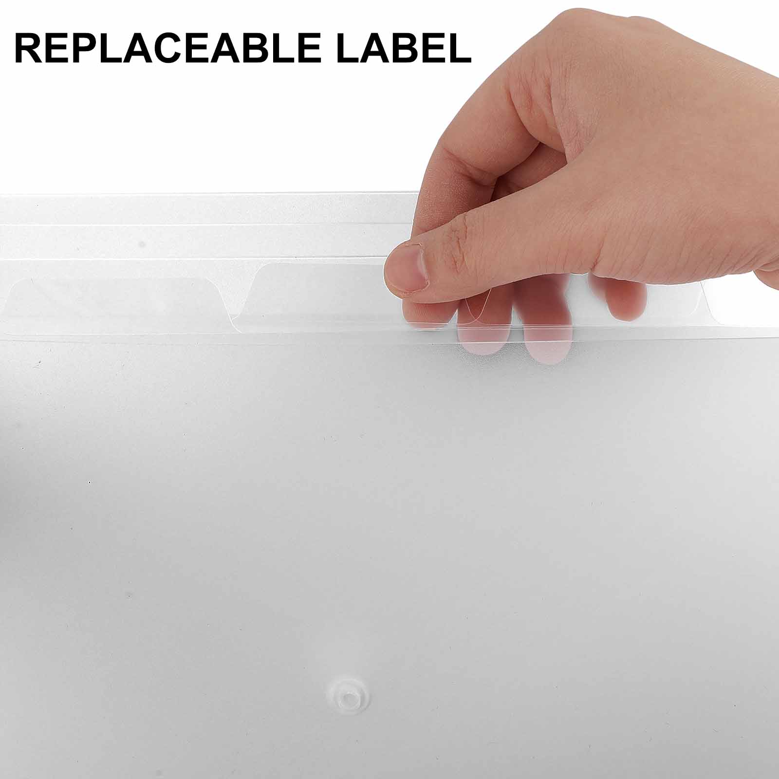 Clear PP expandable file folder with replaceable label, perfect for school and office supplies.