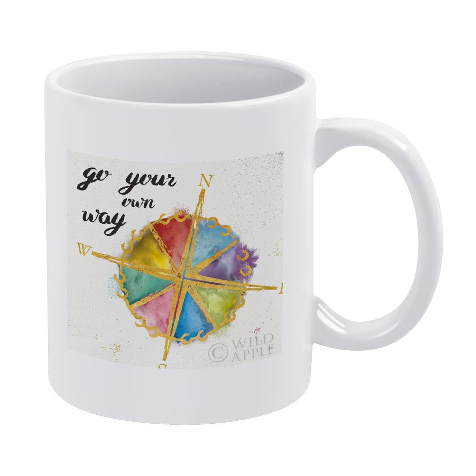White ceramic mug with Go Your Own Way art and compass rose design, perfect personalized gift