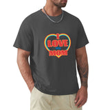 Men's black cotton crew neck t-shirt featuring 'I Love My Mom' design, perfect gift.