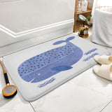 Coral velvet whale bath rug with blue whale design, non-slip bathroom rug