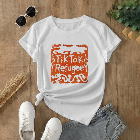 White TikTok Refugee Stamp Classic Women's T-shirt, Made in USA