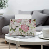 Floral PU tissue box cover with pink roses, rectangular design, ideal for bathroom or office, stylish.