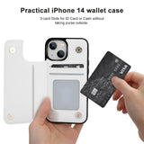 iPhone 14 wallet case, white PU leather with card slots, Visa card, practical design by MyArtsyGift