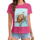Pink women's t-shirt with sea turtle graphic print, crewneck tee, summer fashion, MyArtsyGift