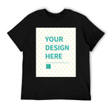 Black cotton men's t-shirt with 'YOUR DESIGN HERE' print, perfect for summer customization at MyArtsyGift.
