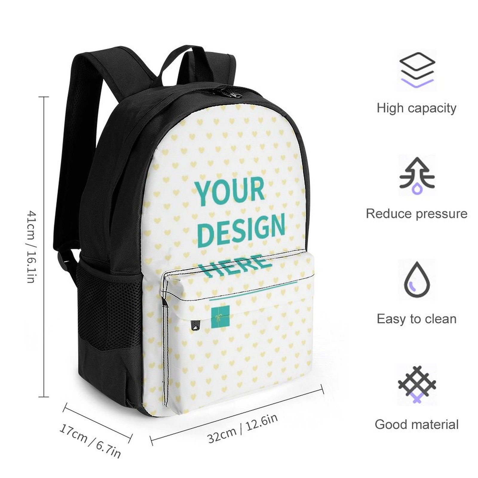 Custom Kids Backpack, "YOUR DESIGN HERE", polyester bookbag for school, large capacity, side pockets