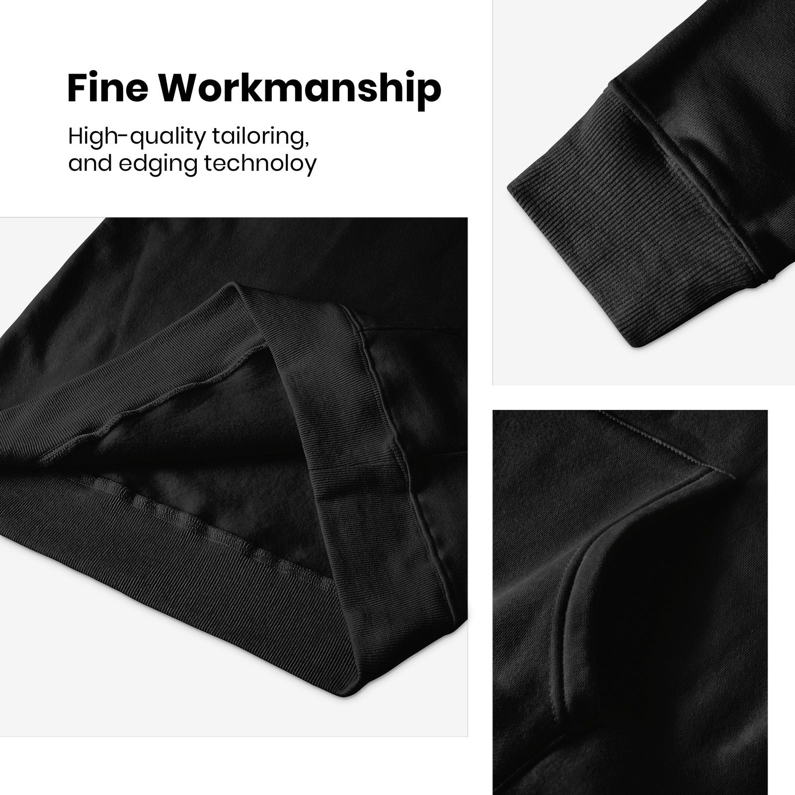 Black Gildan hooded sweatshirt, showcasing fine tailoring and cotton fabric details, men's apparel.