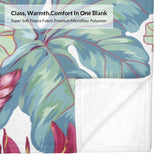 Tropical plants and flower flannel blanket with soft fleece fabric. Perfect for sofa or bed.