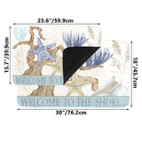 Welcome to the Shore doormat with beach design, starfish and coral, rubber mat for home.