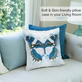 Blue butterfly watercolor pillow cover. Soft, plush material for sofa and home decor. Skin-friendly, perfect for living room.