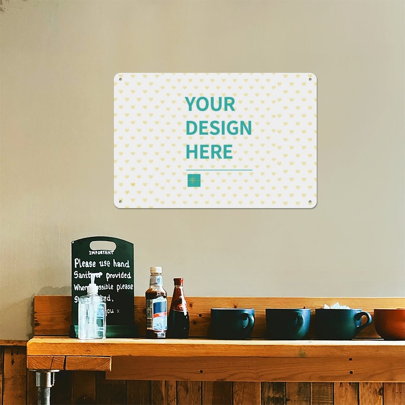 Custom aluminum plaque with "YOUR DESIGN HERE" text, perfect for personalization and unique gifts, perfect decor.