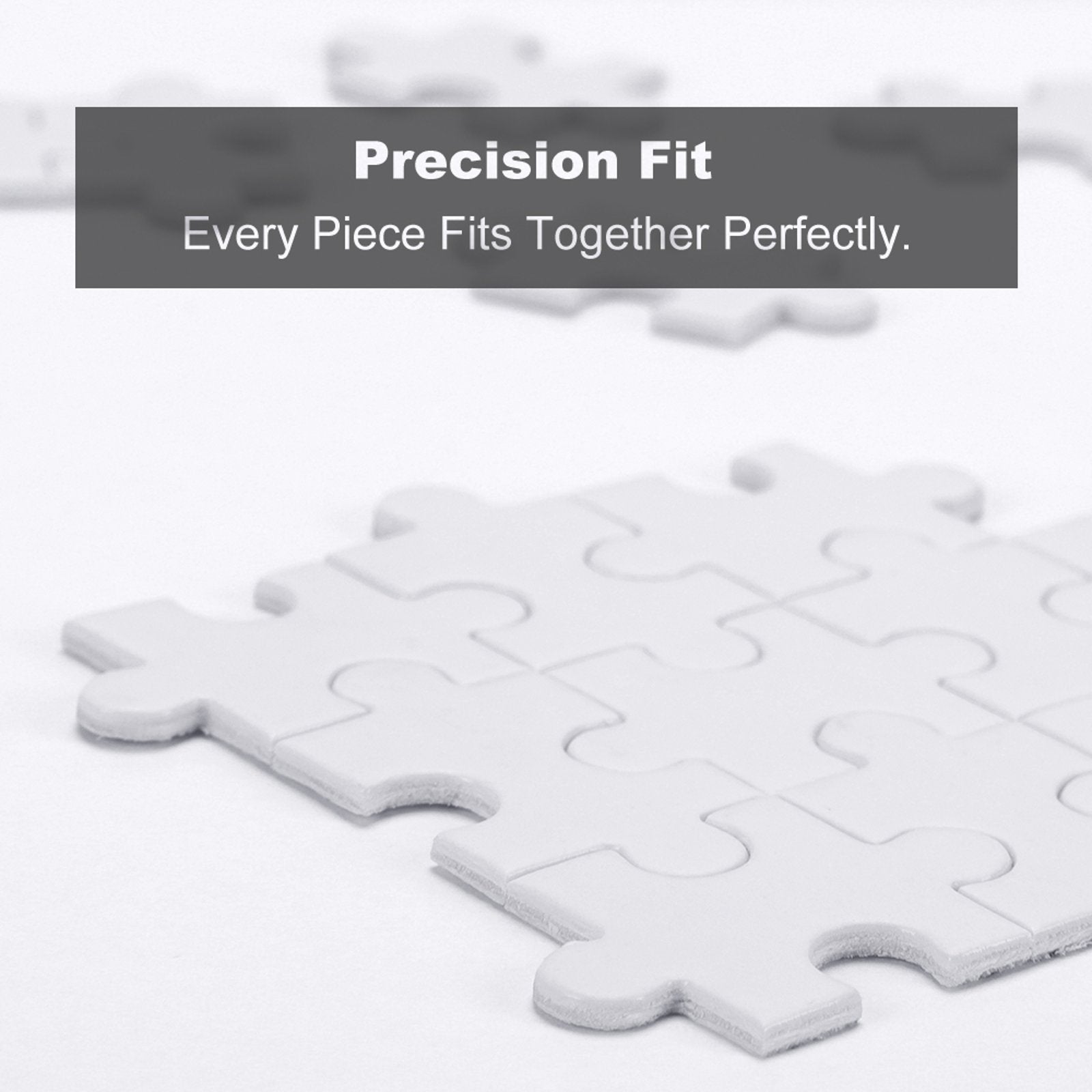 Precision Fit wooden puzzle pieces for adults and kids, highlighting comfortable touch and precise fitting.