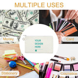Personalized coin purse, customizable mini wallet showing multiple uses: money, cards, stationery, and cosmetics.