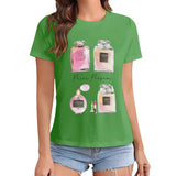 Green crewneck t-shirt with Paris Perfum graphic, women's apparel, MyArtsyGift