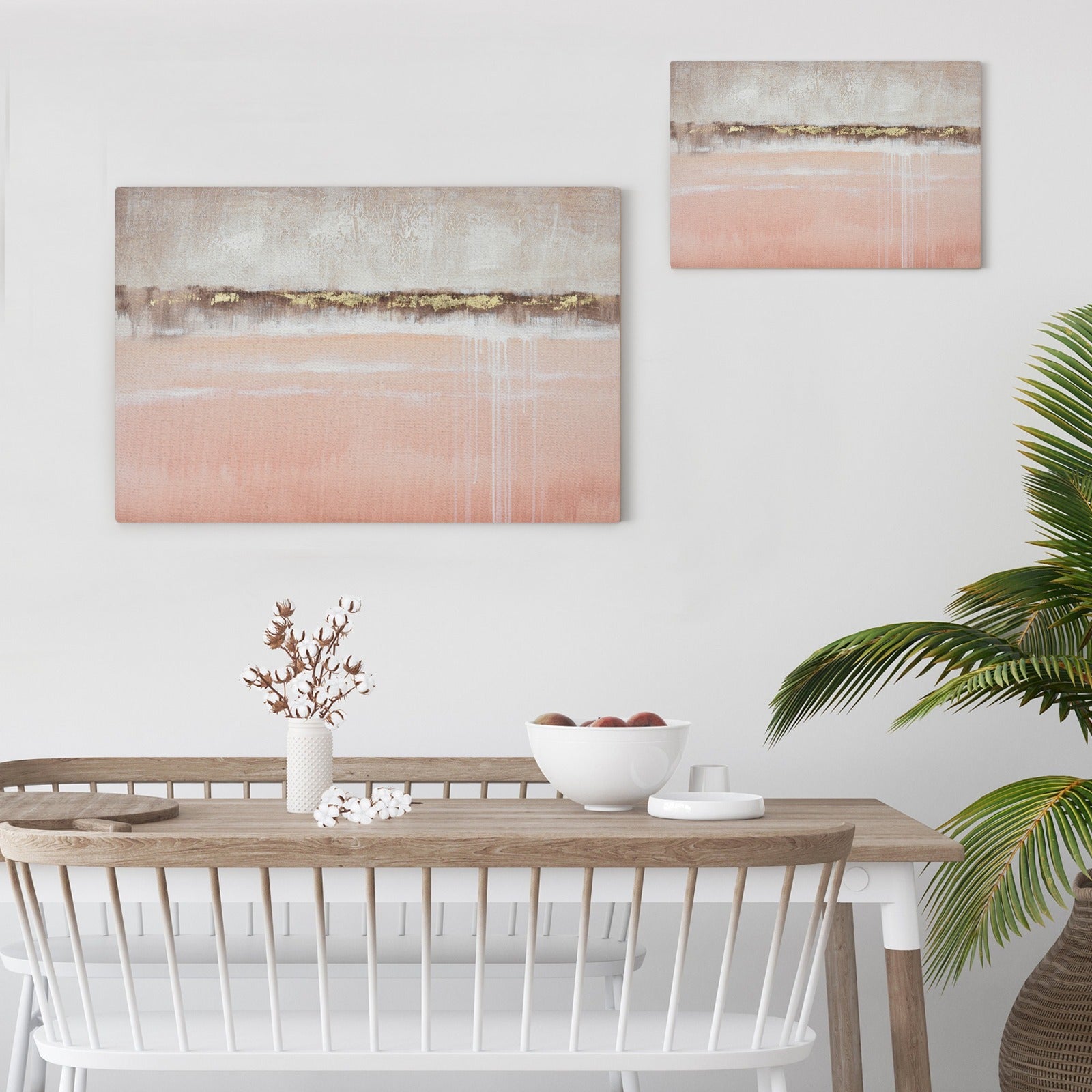 Abstract canvas wall art, pink and gold paintings, modern minimalist wall decor for living room or bedroom