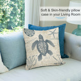 Nautical sea turtle pillow, soft plush fabric, living room decor. Soft and skin-friendly. Vintage style.