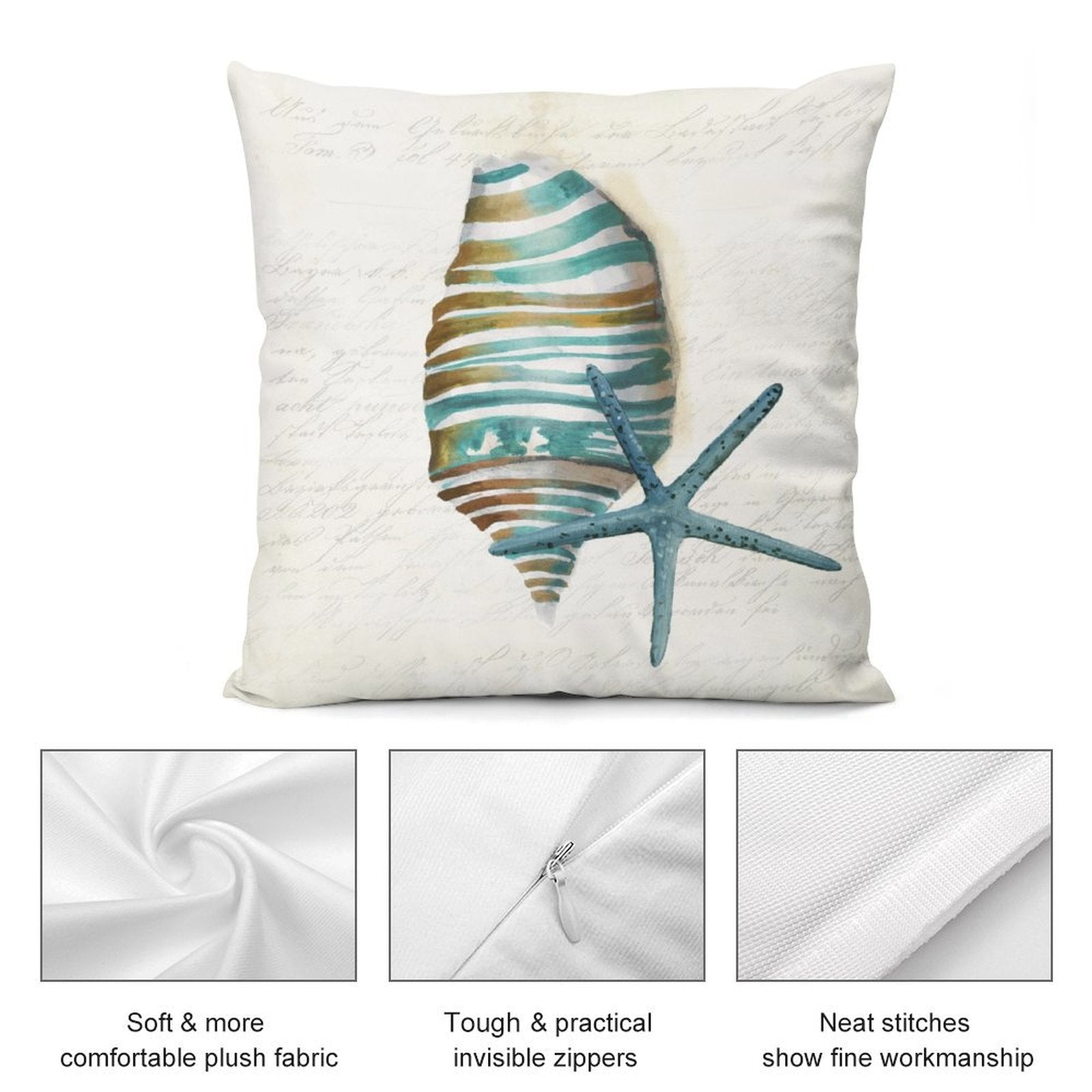 Seashell and starfish plush pillow cover, soft plush material, perfect for living room decor
