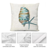 Plush pillow cover with seashell and starfish design; soft, comfortable fabric; perfect for sofa or living room